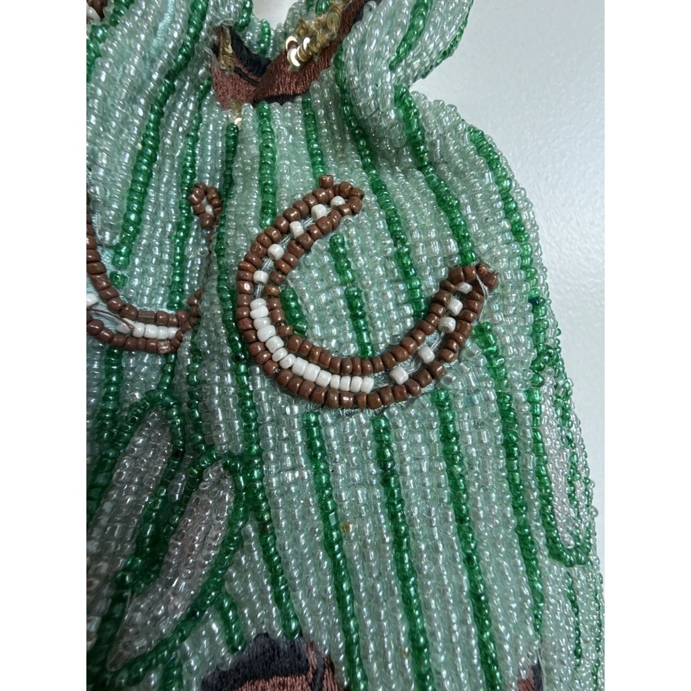 Handcrafted  India Beaded Western Drawstring Pouch Bag Cactus Cowboy Boot Green - Picture 3 of 10
